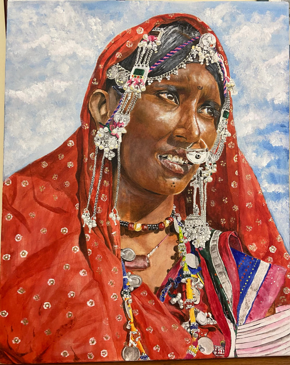 Musing - Tribal lady  (ART_7367_62393) - Handpainted Art Painting - 24in X 30in