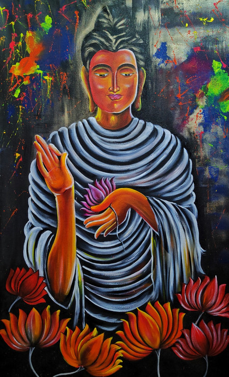 All Transcending bouddha (ART_8367_62423) - Handpainted Art Painting - 80in X 118in
