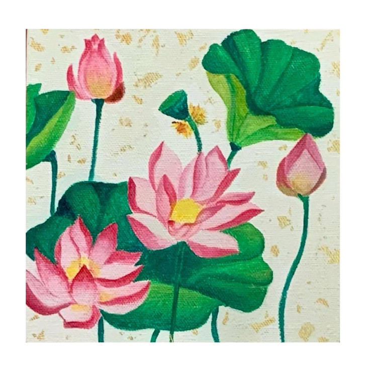 Royal Thai Lotus (ART_8202_62440) - Handpainted Art Painting - 6in X 6in