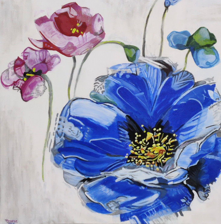 Blue flower (ART_4094_62504) - Handpainted Art Painting - 20in X 20in