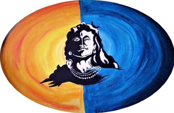 Adiyogi Shiva (ART_8037_62527) - Handpainted Art Painting - 12in X 8in