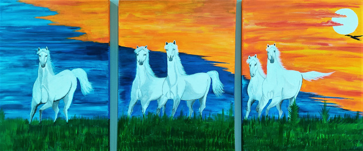 The Rocking Horses (ART_8037_56486) - Handpainted Art Painting - 54in X 24in