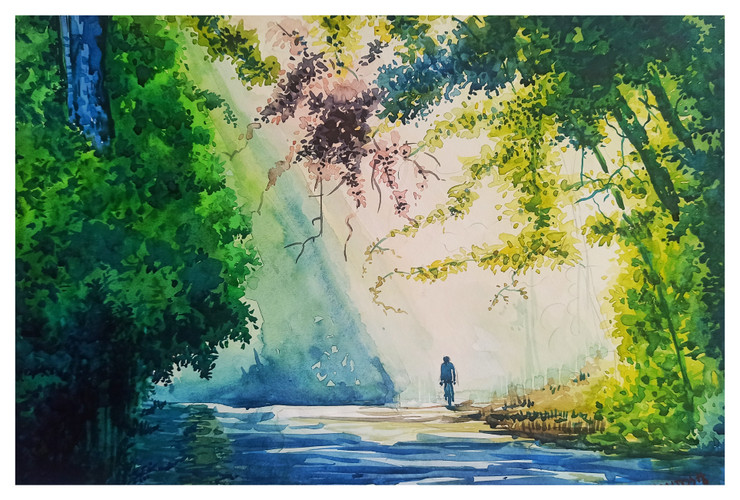 It's Morning  (ART_8116_62606) - Handpainted Art Painting - 16in X 12in