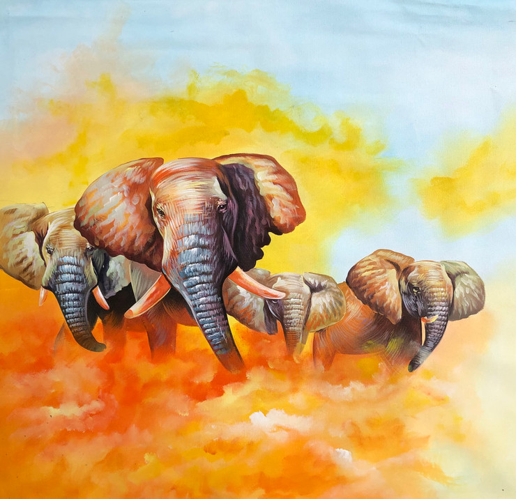 Elephant painting  (ART_6706_62731) - Handpainted Art Painting - 36in X 24in