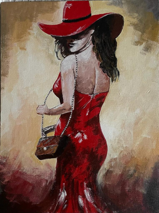 Lady in red (PRT_7822_62644) - Canvas Art Print - 12in X 16in