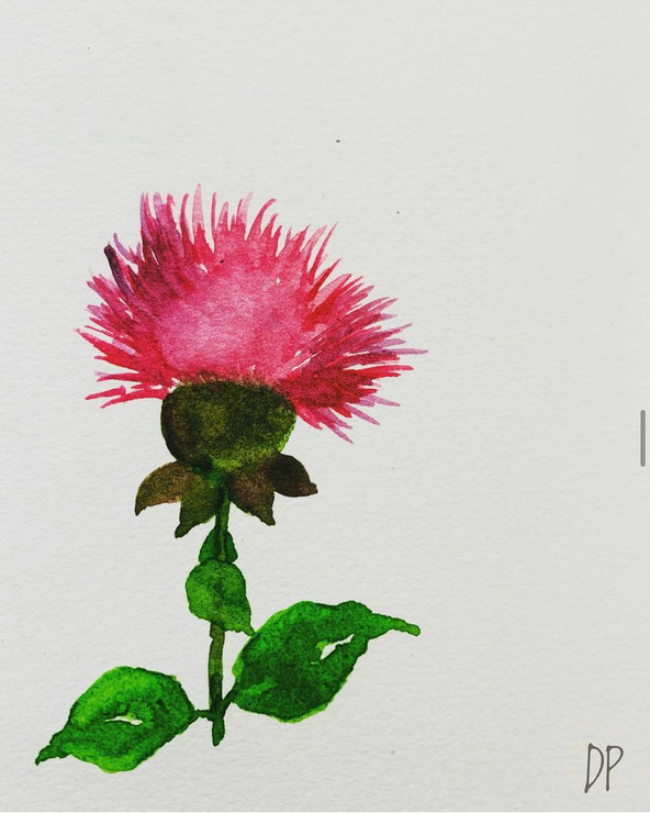 Watercolour bee balm flower  (ART_8396_62688) - Handpainted Art Painting - 8in X 10in