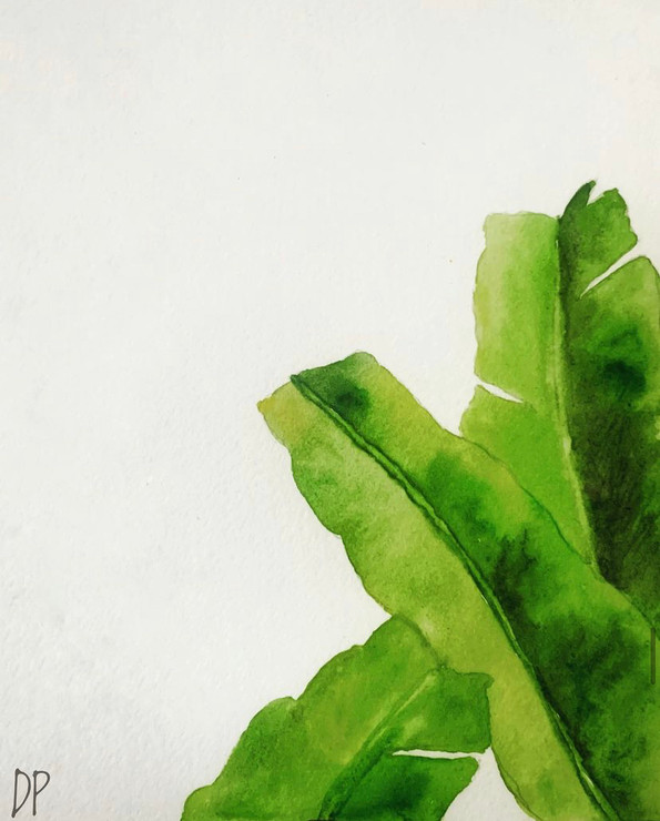 Watercolour banana leaf (ART_8396_62677) - Handpainted Art Painting - 8in X 10in