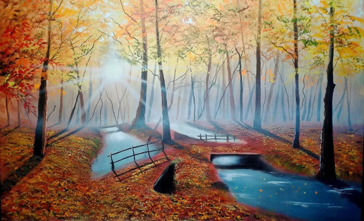 Park Of Peace (ART_5868_62647) - Handpainted Art Painting - 50in X 35in