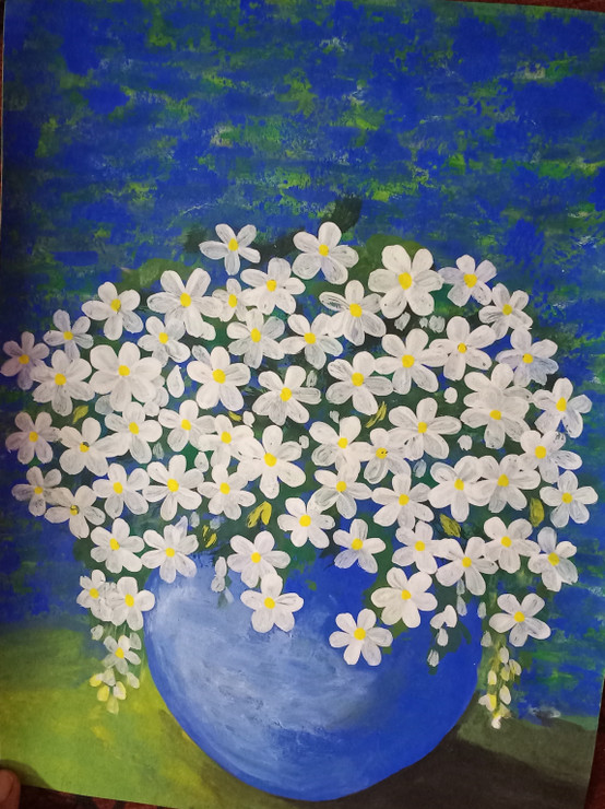 White flowers (ART_7789_62621) - Handpainted Art Painting - 8in X 10in