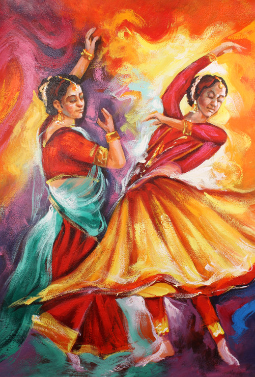 Woman Dancing With Gosto (ART_1522_62628) - Handpainted Art Painting - 24 in X 36in