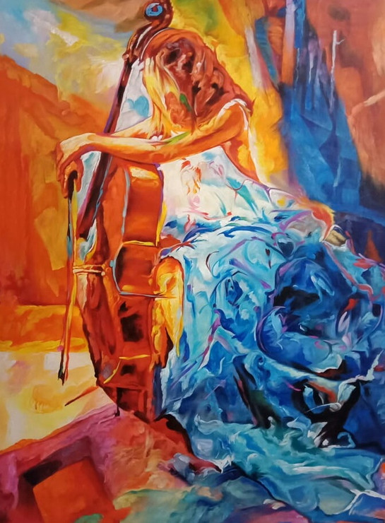 LADY PLAYING VIOLIN BY ARTOHOLIC (ART_3319_62826) - Handpainted Art Painting - 24in X 36in