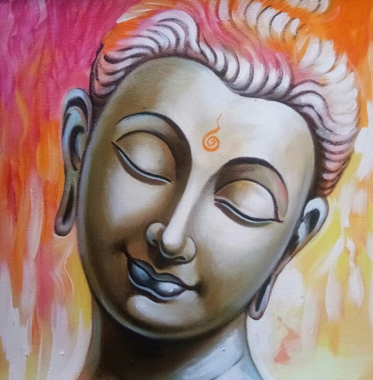 Lord Buddha Blessings-18 (ART_3319_62820) - Handpainted Art Painting - 30in X 30in