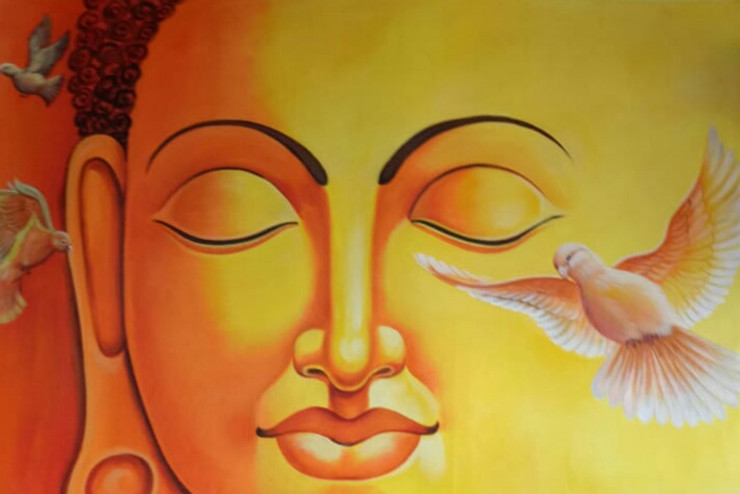 Lord Buddha Blessings-16 By ARTOHOLIC (ART_3319_62818) - Handpainted Art Painting - 36in X 24in