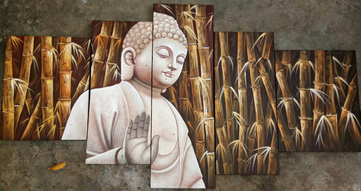 Multi-Pieces Bamboo Buddha By ARTOHOLIC (ART_3319_62816) - Handpainted Art Painting - 76in X 36in