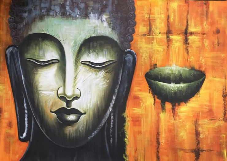 Lord Buddha By ARTOHOLIC 01 (ART_3319_62915) - Handpainted Art Painting - 36in X 24in