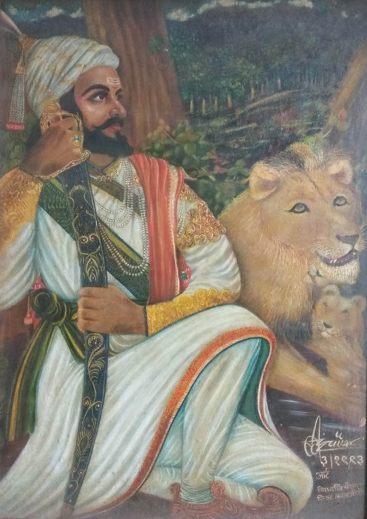 Veer Shivaji (ART_7819_62873) - Handpainted Art Painting - 48in X 36in
