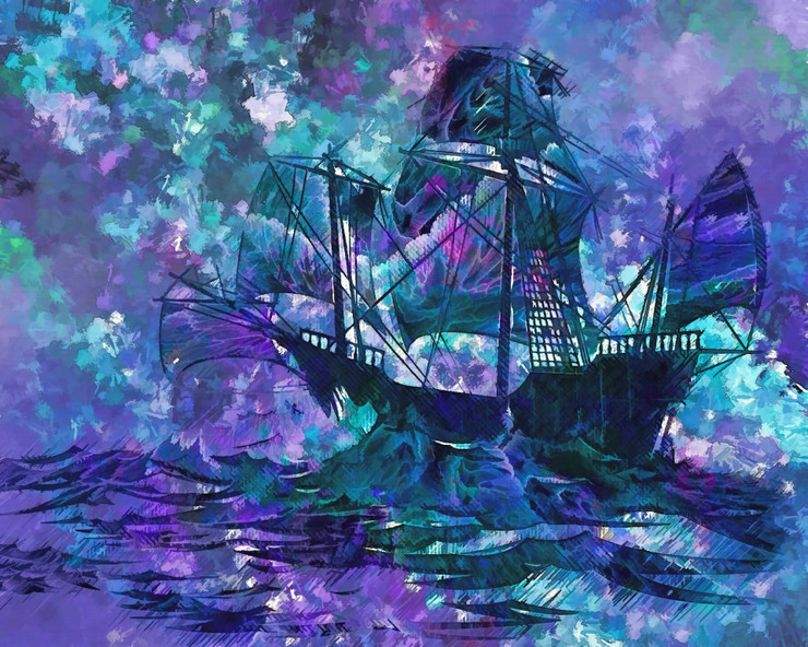 Ship Water  (PRT_7809_62849) - Canvas Art Print - 36in X 28in