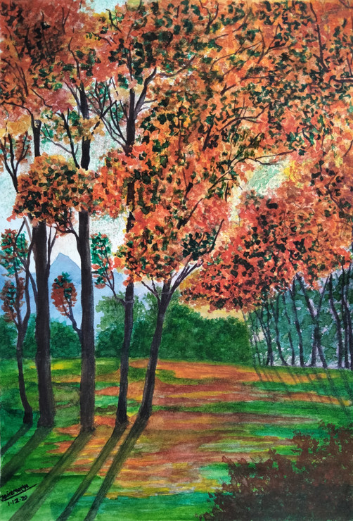 Every leaves falls for the Autumn Spring (ART_8401_62939) - Handpainted Art Painting - 8in X 11in