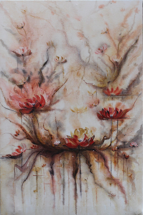 A Lotus that floats never sinks (ART_6070_63365) - Handpainted Art Painting - 24in X 36in