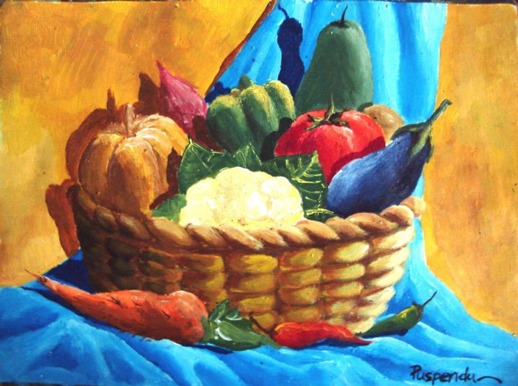 still life, basket, vegetable, basket of vegetables