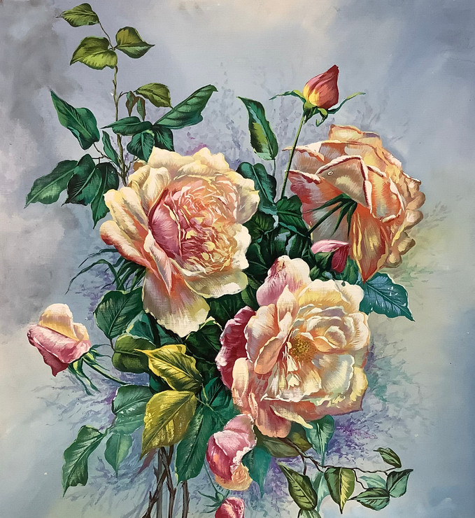 Realistic Rose Flowers BY ARTOHOLIC (ART_3319_63527) - Handpainted Art Painting - 24in X 36in