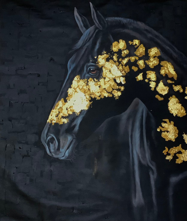 Horse Portrait Using Gold leaf BY ARTOHOLIC (ART_3319_63523) - Handpainted Art Painting - 30in X 30in