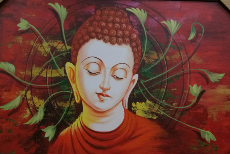 BLESSINGS OF LORD BUDDHA BY ARTOHOLIC (ART_3319_63545) - Handpainted Art Painting - 36in X 24in