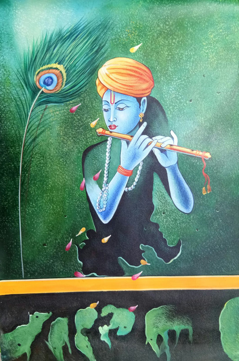 LORD KRISHNA-01 BY ARTOHOLIC (ART_3319_63653) - Handpainted Art Painting - 24in X 36in