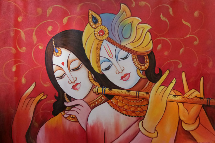 THE DIVINE RADHA KRISHNA-32 BY ARTOHOLIC (ART_3319_63652) - Handpainted Art Painting - 36in X 24in