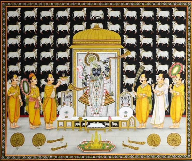 Pichwai Painting Shreenathji  Indian Art Hand Painted On Cloth (ART_7555_63672) - Handpainted Art Painting - 36in X 48in