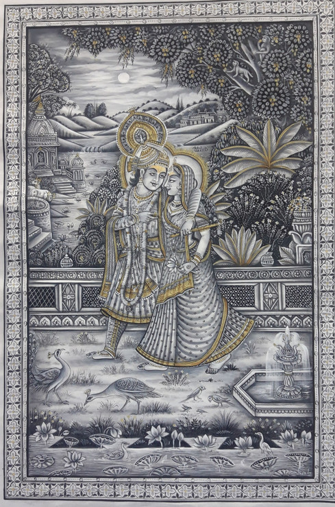 Painting Of Lord Krishna Radha Krishna Painting (ART_7555_63668) - Handpainted Art Painting - 19in X 30in