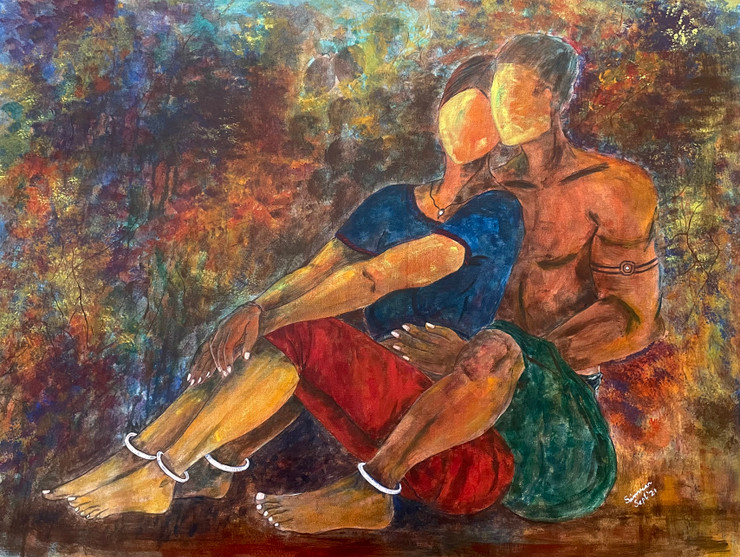 Romance (ART_8425_63688) - Handpainted Art Painting - 33in X 24in