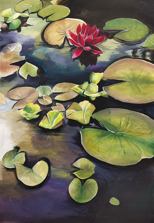Lotus (ART_329_63641) - Handpainted Art Painting - 12in X 18in