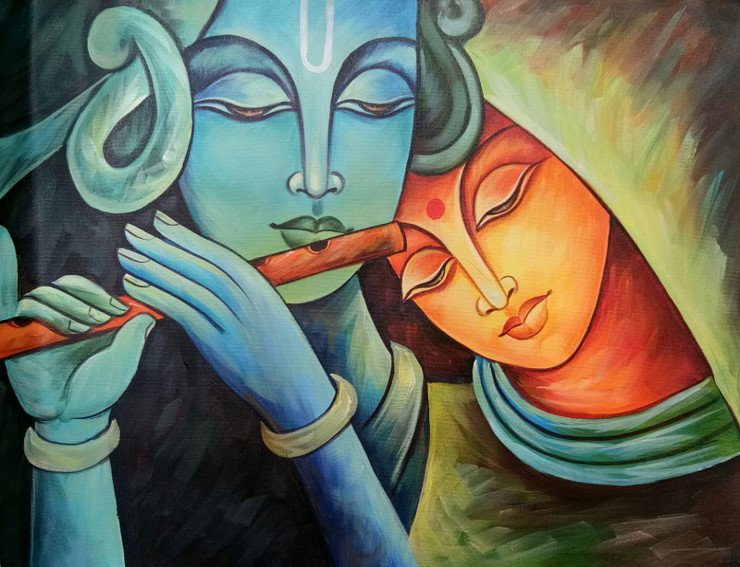 Radha Krishna Painting (ART_3319_63605) - Handpainted Art Painting - 36in X 24in