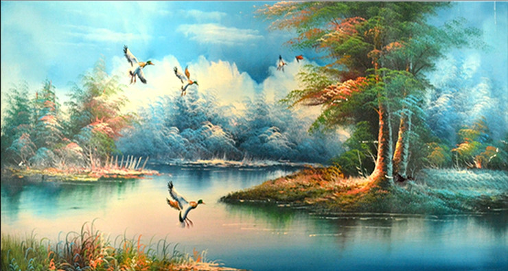 landscape, river, tree, scenary, birds, birds near water, tree near river