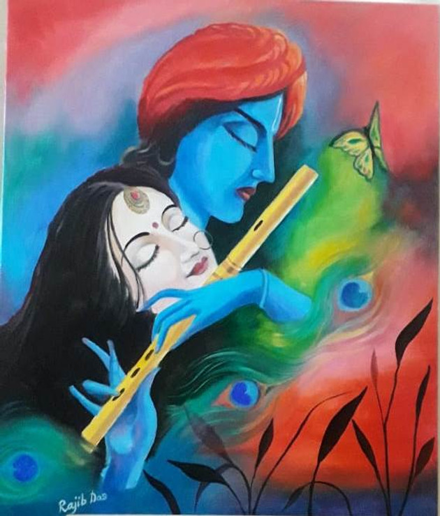 Radha-Krishna (ART_4209_63831) - Handpainted Art Painting - 20in X 24in