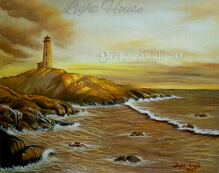 Light House (ART_8424_63762) - Handpainted Art Painting - 24in X 30in