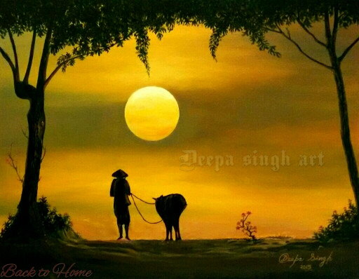 Back to Home (ART_8424_63765) - Handpainted Art Painting - 30in X 24in