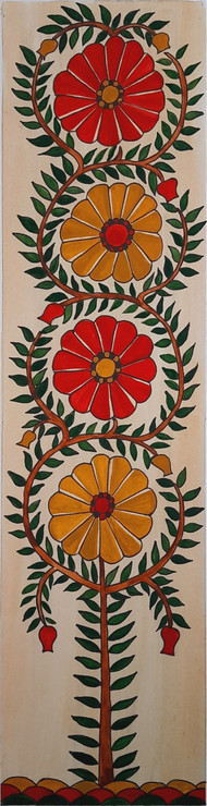 Madhubani Flower-1 (ART_2399_63727) - Handpainted Art Painting - 4in X 14in