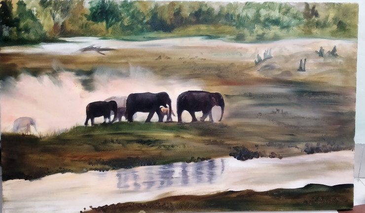 The Jungle landscape (ART_1372_63714) - Handpainted Art Painting - 30in X 18in