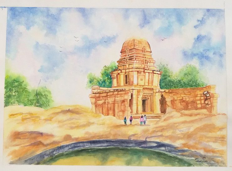 Abandoned Temple. (ART_8427_63713) - Handpainted Art Painting - 14in X 10in
