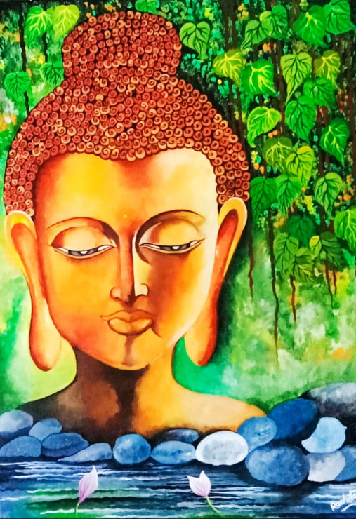 Siddharth In Green (ART_7440_55094) - Handpainted Art Painting - 18 in X 27in