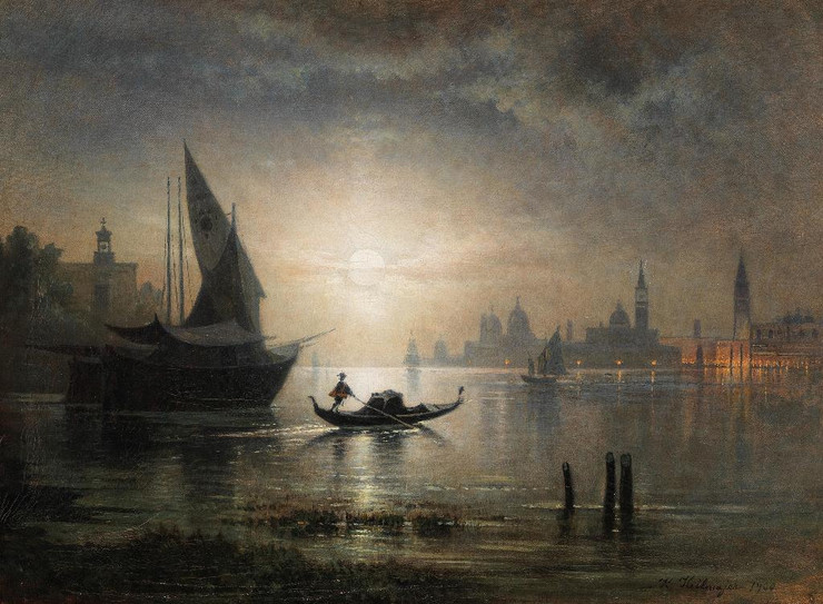 Venedig, Eine Mondnacht Im Bacino (1900) By Karl Heilmayer (PRT_12336) - Canvas Art Print - 26in X 19in