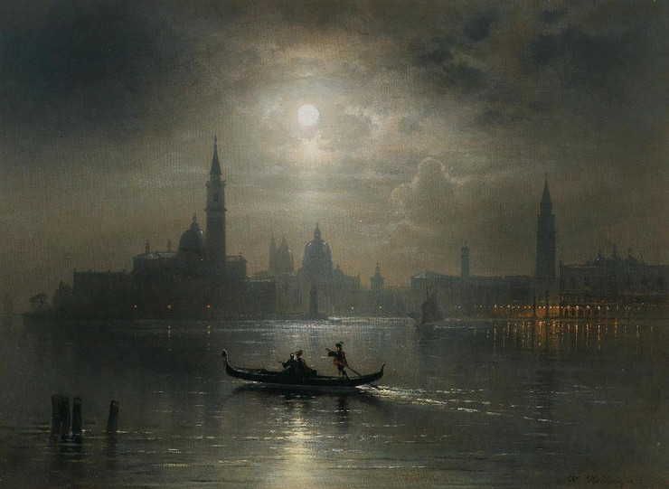 Venice, Full Moon Over Santa Maria Salute By Karl Heilmayer (PRT_12337) - Canvas Art Print - 22in X 16in