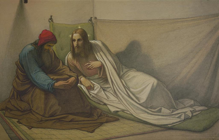 Christ And Nicodemus (1863) By Edward Von Steinle (PRT_12343) - Canvas Art Print - 36in X 23in