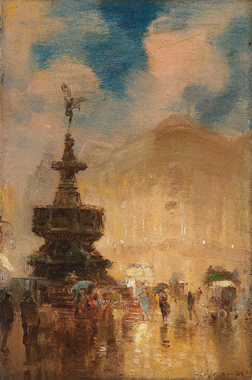April Weather, Piccadilly Circus By George Hyde Pownall (PRT_12374) - Canvas Art Print - 14in X 21in