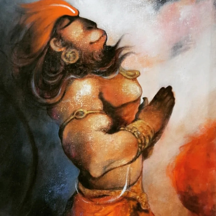 Hanuman (ART_8437_64115) - Handpainted Art Painting - 18in X 24in