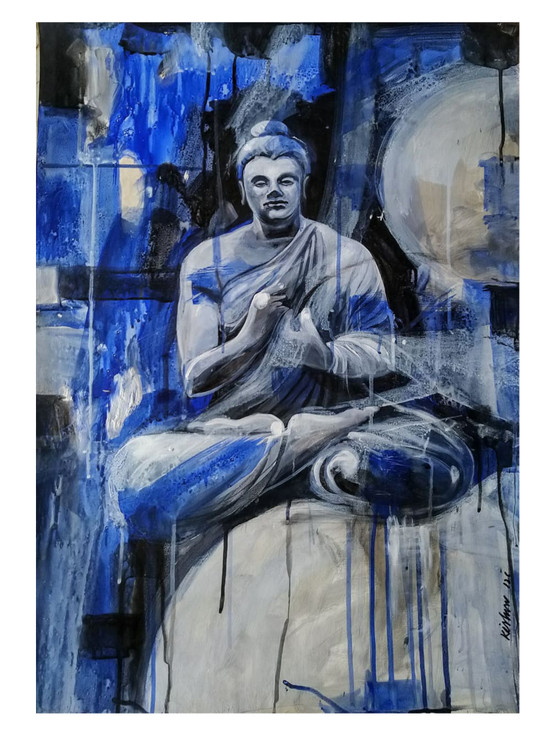 Buddha  (ART_530_62063) - Handpainted Art Painting - 23in X 29in