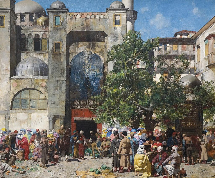 Mercato In Oriente (1881) By Alberto Pasini (PRT_12379) - Canvas Art Print - 27in X 23in