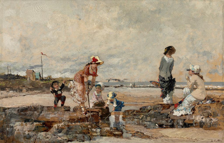 At The Seashore (1870s) By Luigi Loir (PRT_12442) - Canvas Art Print - 34in X 22in